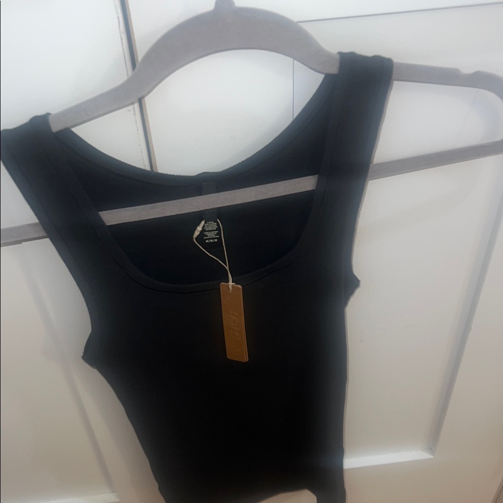 SKIMS Cotton Rib Long Tank in Soot NWT